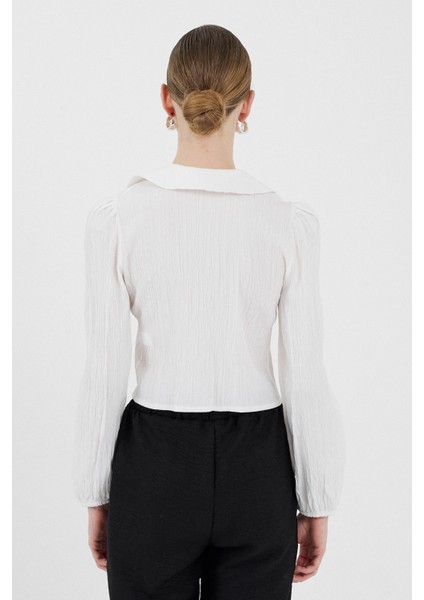 Beyaz Bağlama Detaylı Bebe Yaka Uzun Kollu Bluz 8020A indirimleri