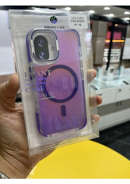 Iphone 16 Hologramlı Kamera Kısmı Açılabilir Standlı Premium Kapak modelleri