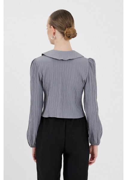 Gri Bağlama Detaylı Bebe Yaka Uzun Kollu Bluz 8020A indirimleri