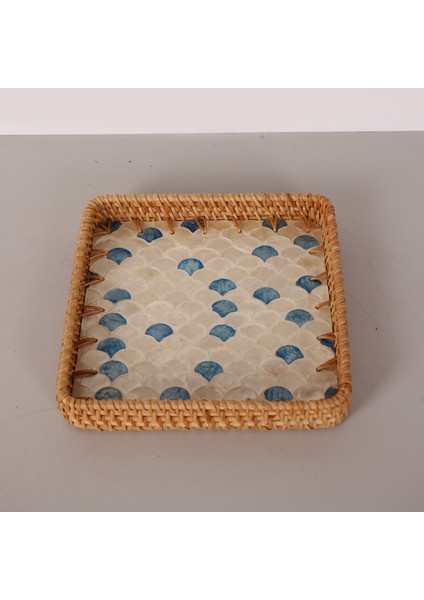 Mylamp Kare Damla 23X23X3 cm Sedefli Rattan Tepsi & Duvar Dekoru