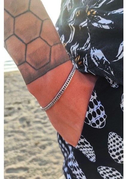 Yassı Sık Aralıklı Ince Erkek Çelik Zincir Kolye ve Bileklik Set 3mm ECK13S modelleri