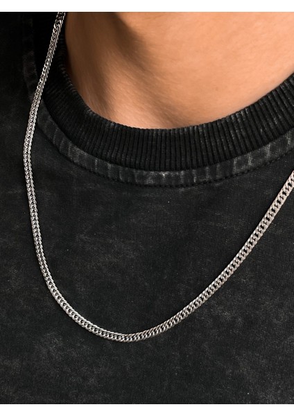 Yassı Sık Aralıklı Ince Erkek Çelik Zincir Kolye ve Bileklik Set 3mm ECK13S indirimleri