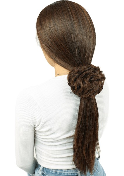 Yoğun Saçlı Lastikli Topuz Toka - Kahve Karamel