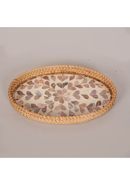 Mylamp Nacre 27X18X3 cm Sedefli Rattan Tepsi & Duvar Dekoru