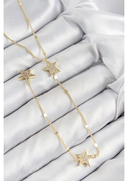 Pirinç Zirkon Taşlı Yıldız Model Gümüş Renk Y Kolye - TJ-BKO10454