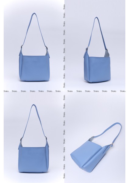 Mavi SHK158 Suni Deri Tek Bölmeli Askılı Çıtçıtlı Çapraz Kol ve Omuz Çantası