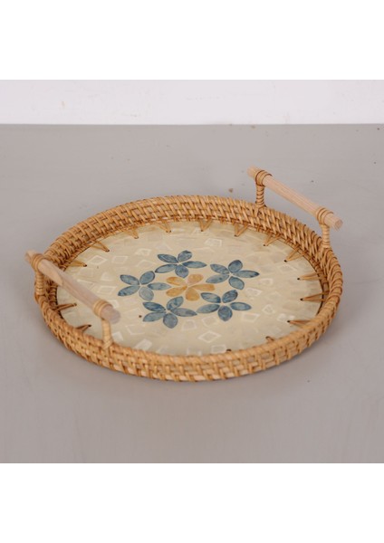 Mylamp Arus 24X6 cm Sedefli Rattan Tepsi & Duvar Dekoru