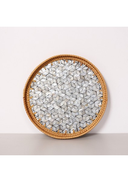 Mylamp Abstract 30X3 cm Sedefli Rattan Tepsi & Duvar Dekoru