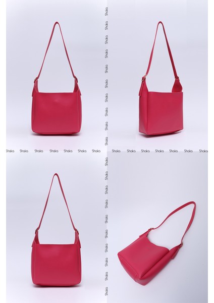 Fuşya SHK158 Suni Deri Tek Bölmeli Askılı Çıtçıtlı Çapraz Kol ve Omuz Çantası