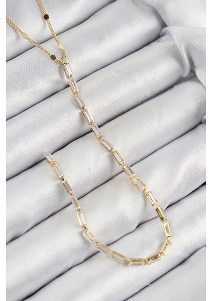 Pirinç Zirkon Taşlı Model Gold Renk Y Kolye - TJ-BKO10450