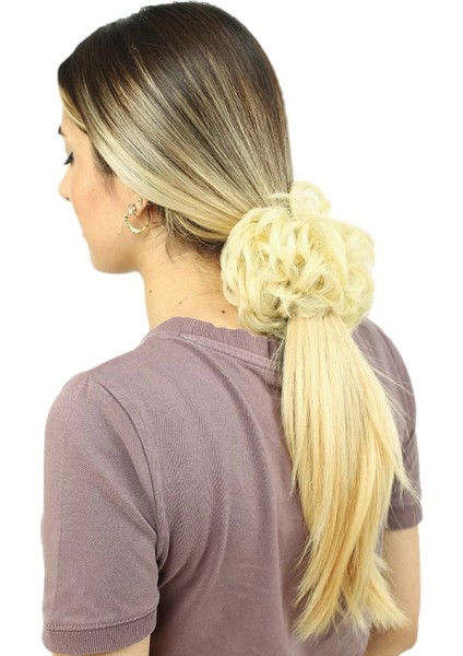 Yoğun Saçlı Lastikli Topuz Toka - Platin