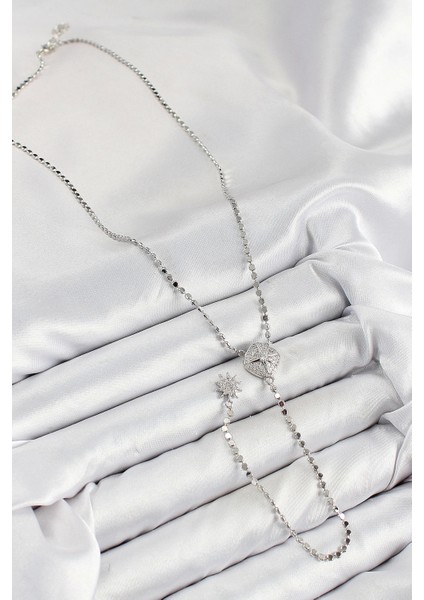 Pirinç Zirkon Taşlı Ezme Zincirli Madalyon Model Gümüş Renk Y Kolye - TJ-BKO10470 fiyatları