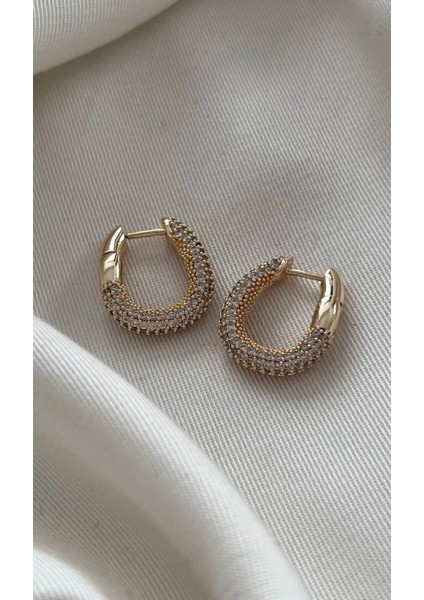 Çelik Altın Taşlı Balencia Küpe