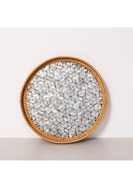 Mylamp Abstract 35X3 cm Sedefli Rattan Tepsi & Duvar Dekoru
