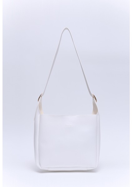 Beyaz SHK158 Suni Deri Tek Bölmeli Askılı Çıtçıtlı Çapraz Kol ve Omuz Çantası