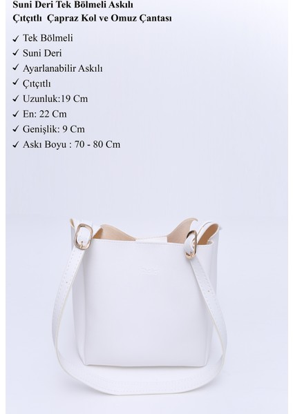 Beyaz SHK158 Suni Deri Tek Bölmeli Askılı Çıtçıtlı Çapraz Kol ve Omuz Çantası modelleri