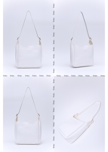 Beyaz SHK158 Suni Deri Tek Bölmeli Askılı Çıtçıtlı Çapraz Kol ve Omuz Çantası