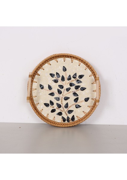 Mylamp Zeytin 28X6 Sedefli Rattan Tepsi & Duvar Dekoru