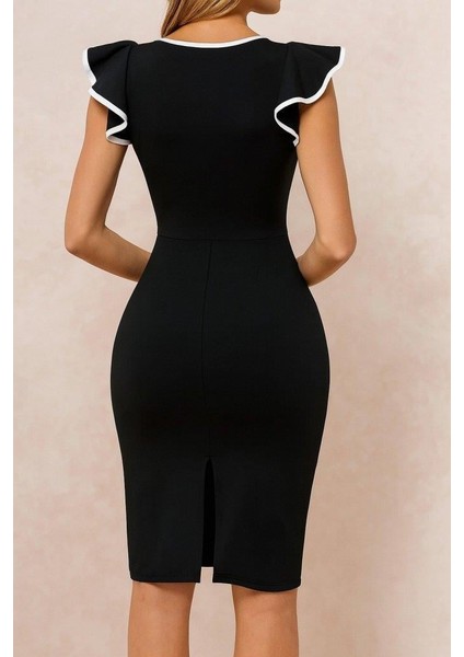 Kadın Kısa Kollu Bisiklet Yaka Yırtmaçlı Ithal Krep Elbise fırsatları