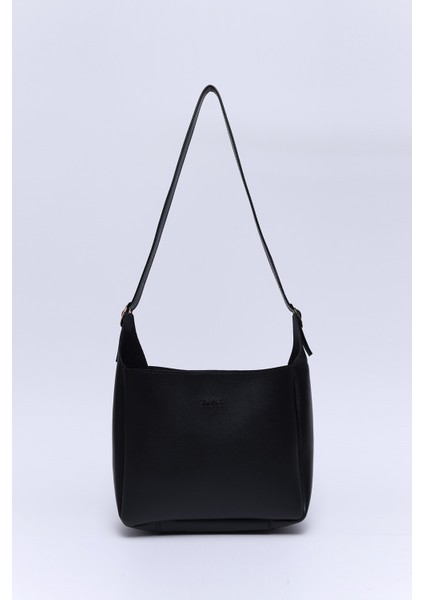 Siyah SHK158 Suni Deri Tek Bölmeli Askılı Çıtçıtlı Çapraz Kol ve Omuz Çantası