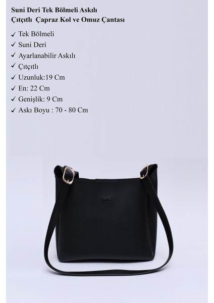 Siyah SHK158 Suni Deri Tek Bölmeli Askılı Çıtçıtlı Çapraz Kol ve Omuz Çantası modelleri