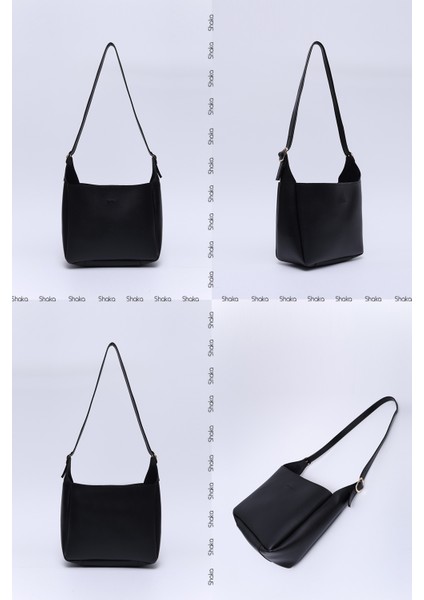 Siyah SHK158 Suni Deri Tek Bölmeli Askılı Çıtçıtlı Çapraz Kol ve Omuz Çantası