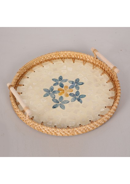 Mylamp Arus 28X6 cm Sedefli Rattan Tepsi & Duvar Dekoru