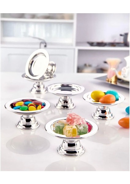 Dekoratif Gümüş Renk Makaronluk 6 Lı Lokumluk Kahve Yanı Sunumluk - Abs Plastik