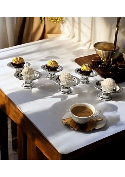 Dekoratif Gümüş Renk Makaronluk 6 Lı Lokumluk Kahve Yanı Sunumluk - Abs Plastik fiyatları