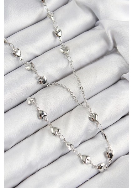 Pirinç Zirkon Taşlı Kalp Model Gümüş Renk Y Kolye - TJ-BKO10456