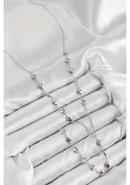 Pirinç Zirkon Taşlı Kalp Model Gümüş Renk Y Kolye - TJ-BKO10456 fiyatları