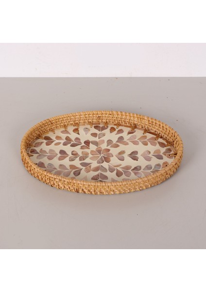 Mylamp Nacre 30X21X3 cm Sedefli Rattan Tepsi & Duvar Dekoru