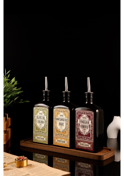 500ML Ahşap Stantlı New Premium Zeytinyağı,ayçiçekyağı ve Sirke Şişesi 3'lü Set fiyatları