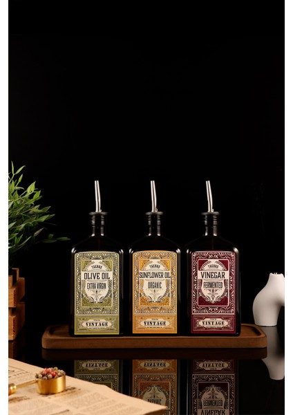 500ML Ahşap Stantlı New Premium Zeytinyağı,ayçiçekyağı ve Sirke Şişesi 3'lü Set fırsatları