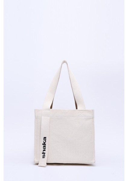 Krem SHK157 Kanvas Kumaş Tek Bölmeli Askılı Çıtçıtlı El, Kol ve Omuz Çantası