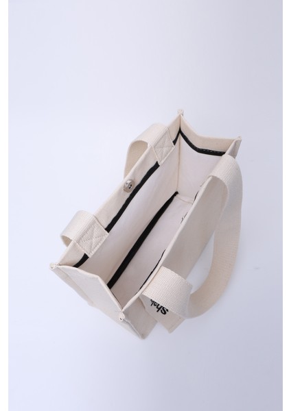 Krem SHK157 Kanvas Kumaş Tek Bölmeli Askılı Çıtçıtlı El, Kol ve Omuz Çantası