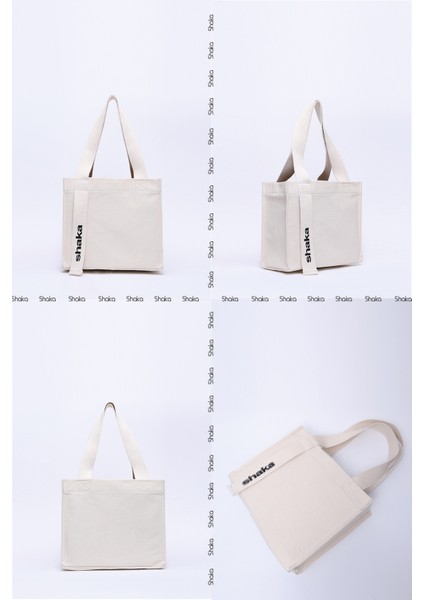 Krem SHK157 Kanvas Kumaş Tek Bölmeli Askılı Çıtçıtlı El, Kol ve Omuz Çantası