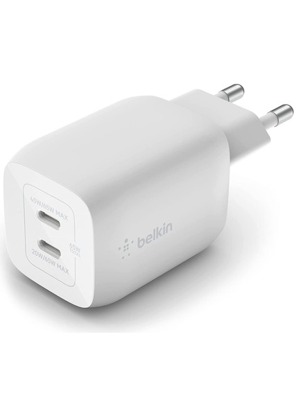 Boost Pro Duvar Şarj Cihazı Çift Usb-C Pd 3.0 Pps Gan 65W, Beyaz