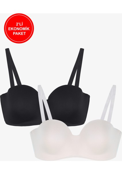 Kadın Dolgusuz Mikro Straplez Sütyen 2'li Paket Nefes Alabilir Konfor
