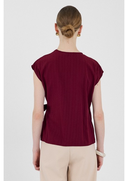 Bordo Kruvaze Yaka Bağlama Detaylı Bluz 8025A indirimleri