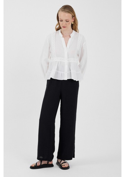 Beyaz %100 Pamuk Dantel Detaylı Müslin Gömlek 4823A modelleri