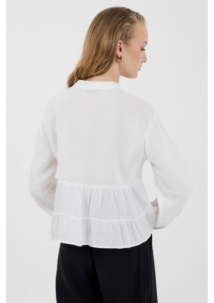 Beyaz %100 Pamuk Dantel Detaylı Müslin Gömlek 4823A indirimleri