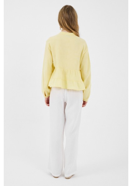 Sarı %100 Pamuk Dantel Detaylı Müslin Gömlek 4823A indirimleri