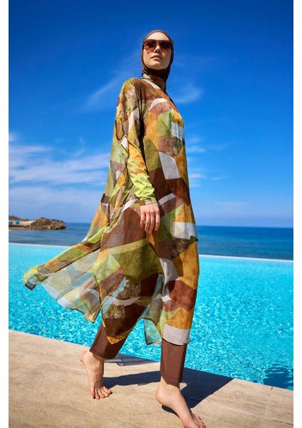 Renkli Desenli Şifon Pareo Kimono – P2513-1