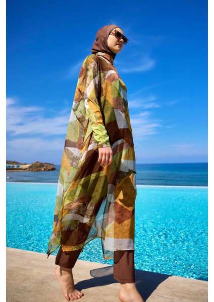 Renkli Desenli Şifon Pareo Kimono – P2513-1 modelleri