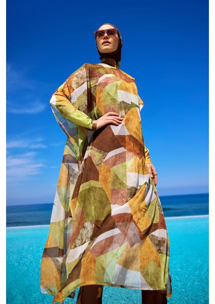 Renkli Desenli Şifon Pareo Kimono – P2513-1 fırsatları