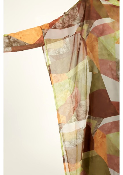 Renkli Desenli Şifon Pareo Kimono – P2513-1
