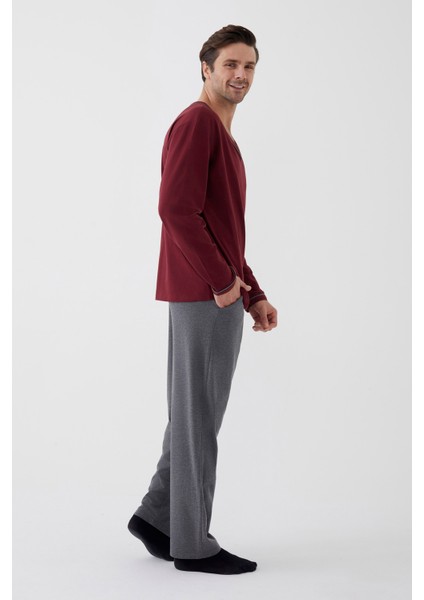 Erkek Pamuklu Uzun Kollu Ara Biyeli Cep Detaylı Pijama Takımı fiyatları