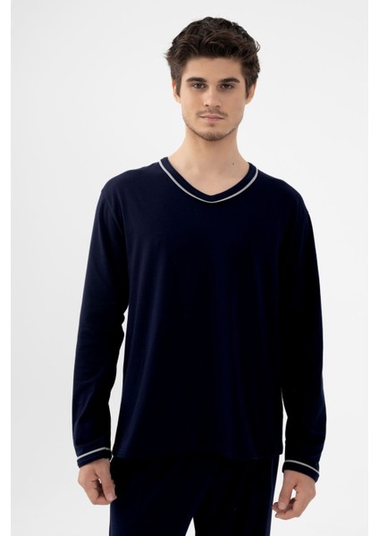 Erkek Pamuklu Uzun Kollu Ara Biyeli Cep Detaylı Pijama Takımı fırsatları