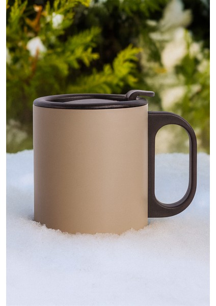 Bej Çift Katmanlı 304 Paslanmaz Çelik Kulplu 300ML Küçük Termos Bardak Çay Kahve Termosu Travel Mug Kupa
